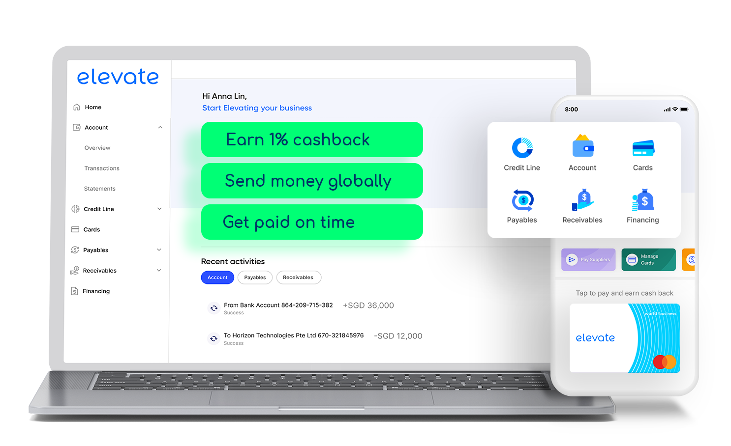 Elevate is a powerful tool for all your payables, receivables, and financing needs. Built for everyday business and finance leaders looking to break free from costly financing options and time consuming processes. Elevate your company finances so you can focus on your customers not your back end!
